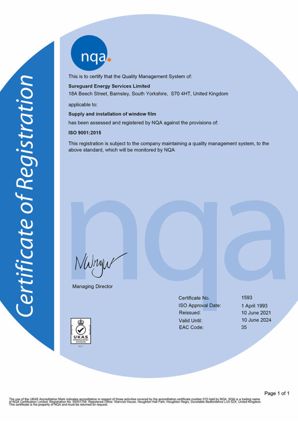 ISO 9001 Certificate - Sureguard